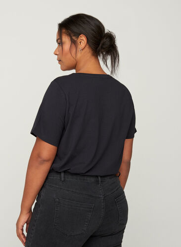 Bomulds t-shirt med nitter, Black , Model image number 1