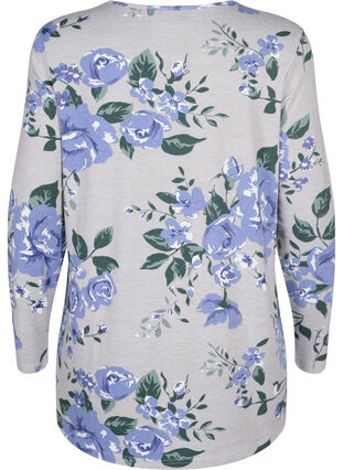 Blomstret bluse med lange ærmer, Light Mel. AOP, Packshot image number 1