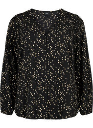 Skjortebluse med v-hals og print, Black Dot AOP