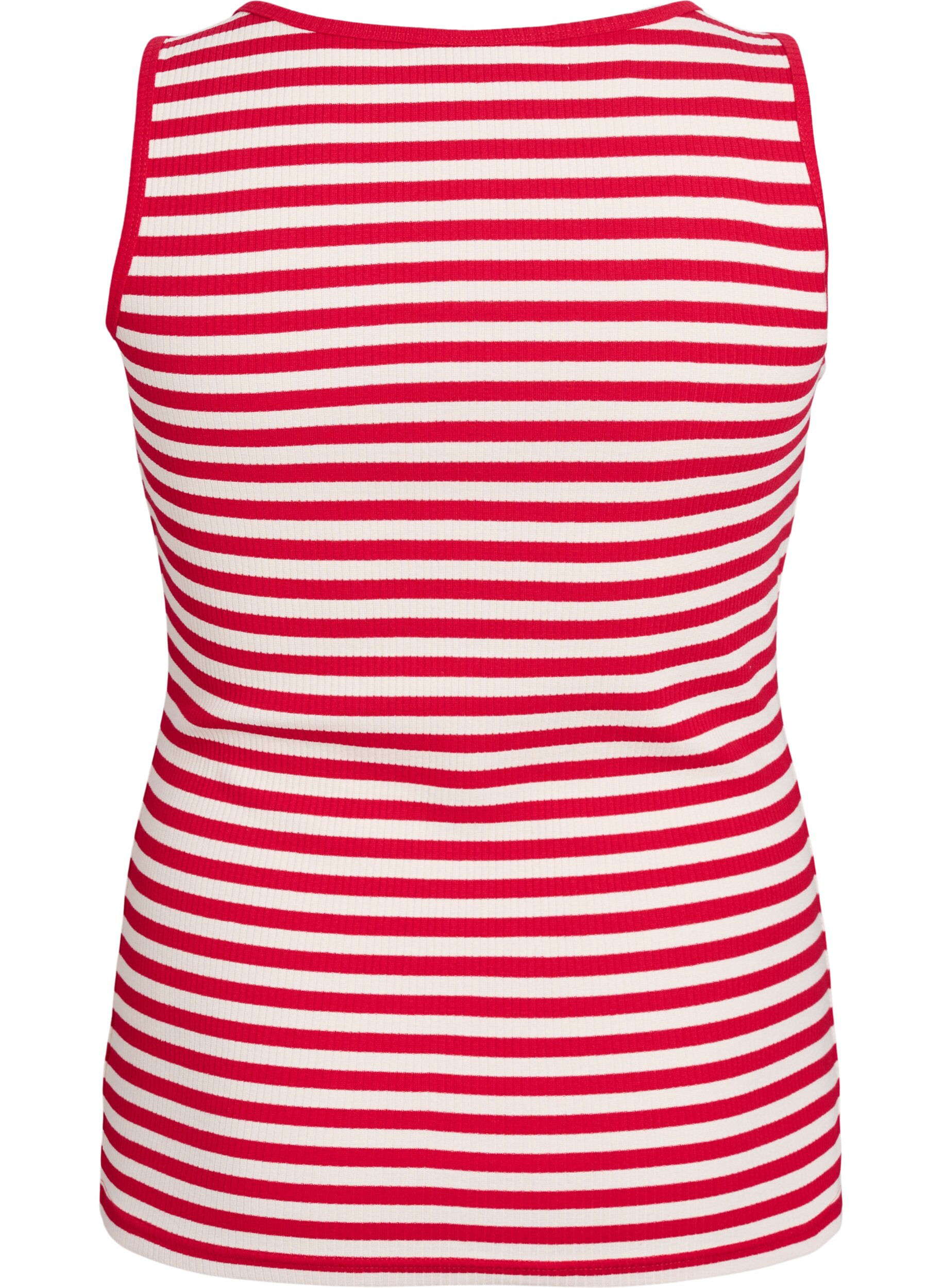 ZizziStribet tanktop med ribstruktur, R&oslash;d, Packshot image number 1