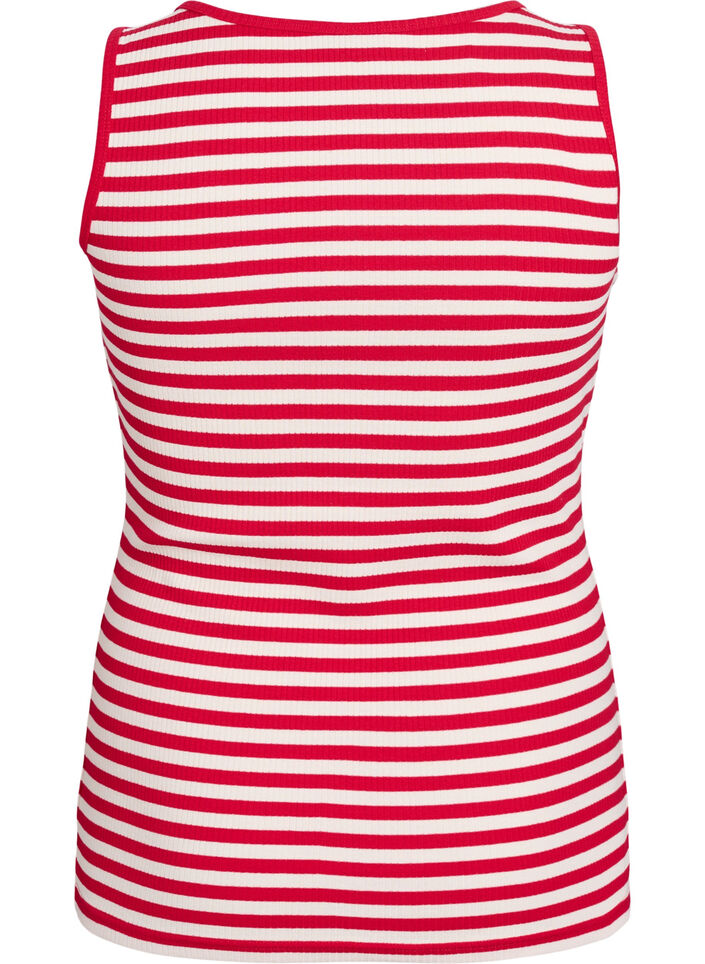 Stribet tanktop med ribstruktur, R&oslash;d, Packshot image number 1