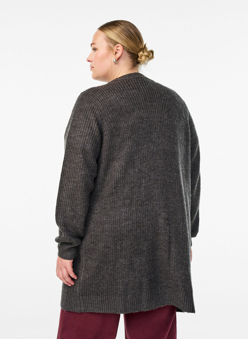 FLASH - Lang ribstrikket cardigan med lommer, Grå, Model image number 2