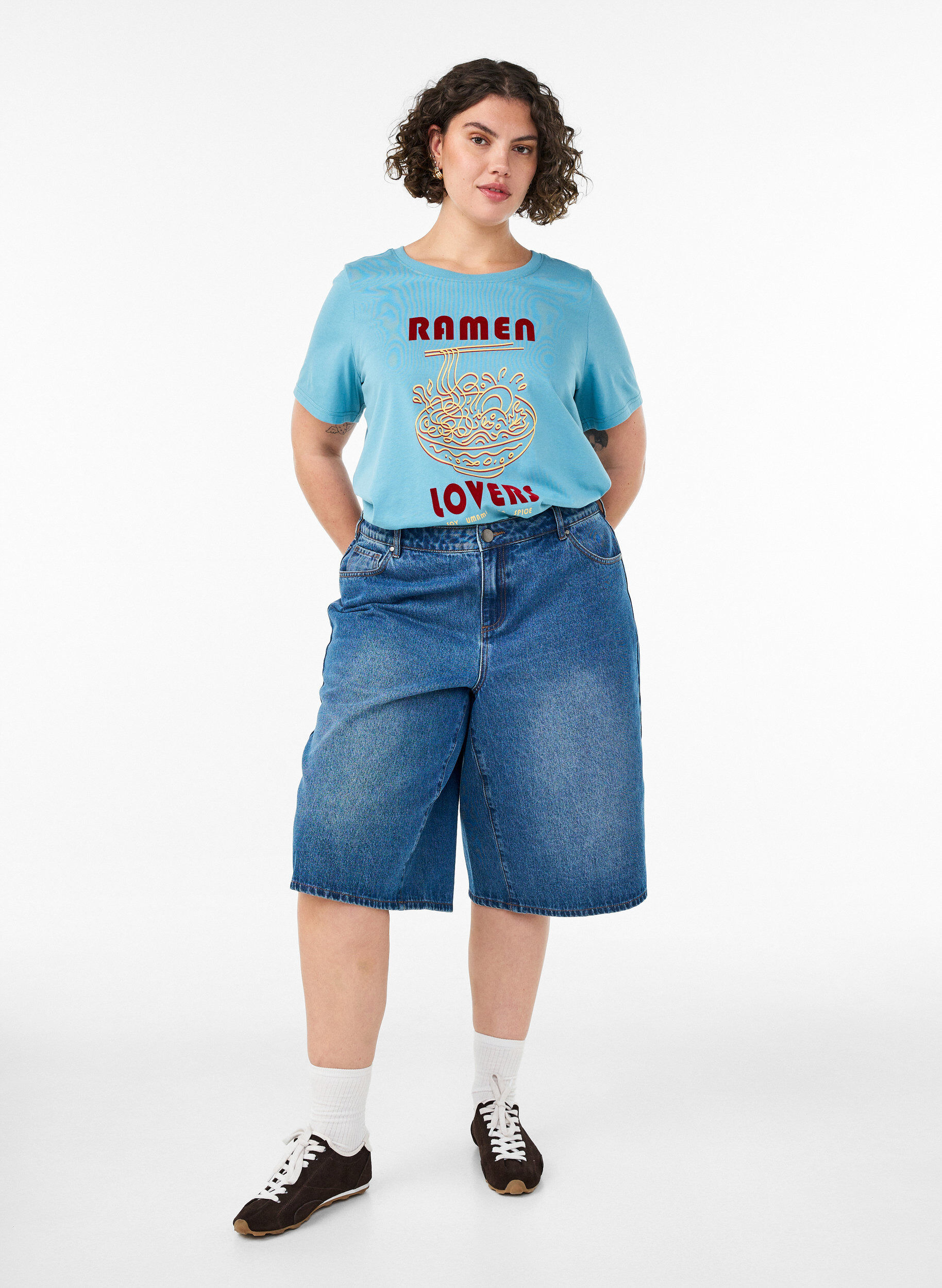 ZizziT-shirt i bomuld med printmotiv, Bl&aring;, Model image number 1