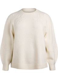 Strikbluse med påsyede snoredetaljer, Beige