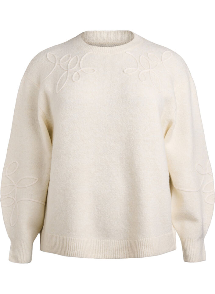 Strikbluse med påsyede snoredetaljer, Beige, Packshot image number 0
