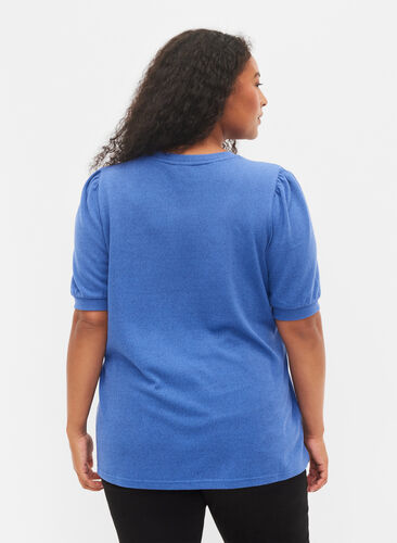 Bluse med korte pufærmer, Dazzling Blue Mel., Model image number 1