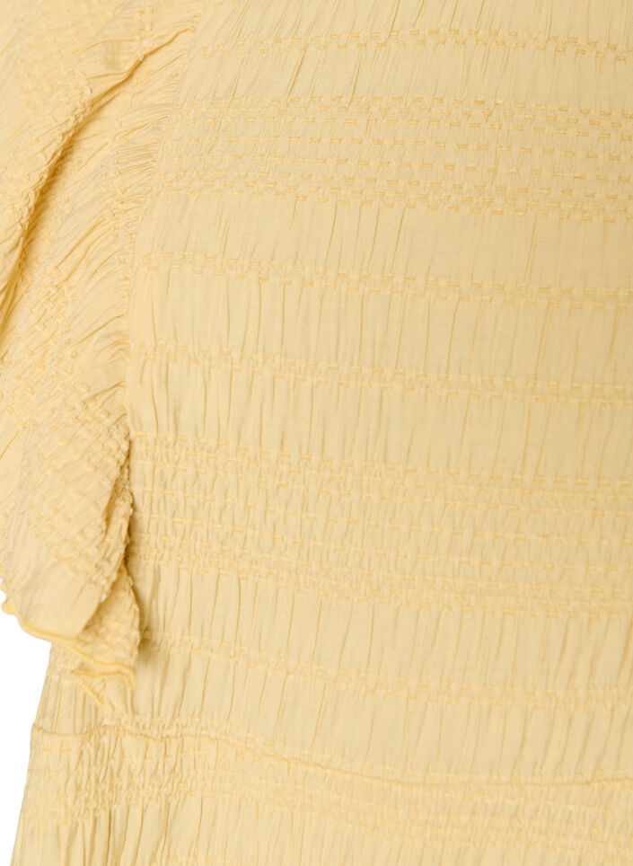 Bluse med smock-struktur og fl&aelig;se&aelig;rmer, Gul, Packshot image number 2