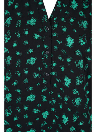 Printet bluse med korte ærmer, Green Flower AOP, Packshot image number 2