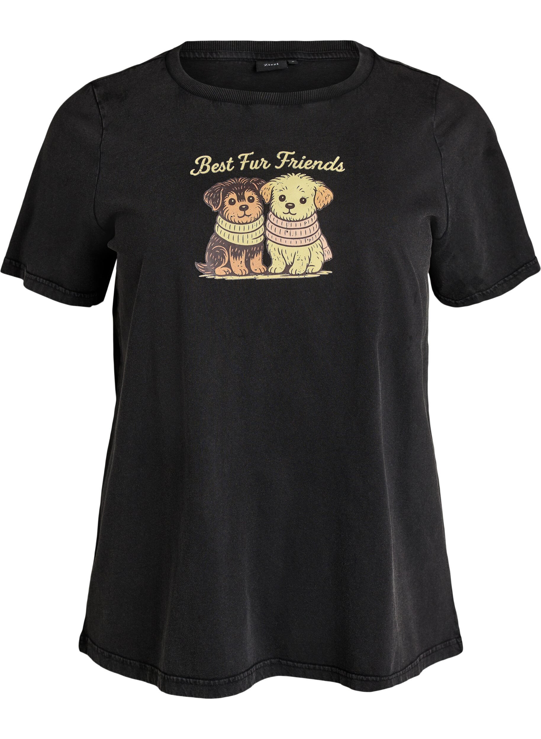 ZizziT-shirt med hundemotiv og vasket look, Gr&aring;, Packshot image number 0