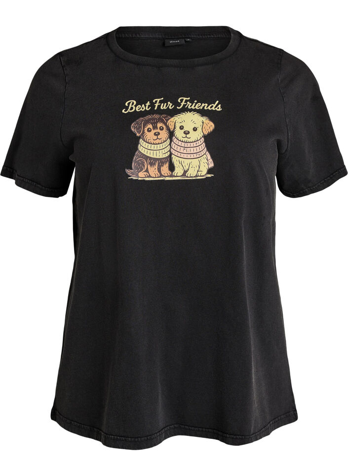 T-shirt med hundemotiv og vasket look, Gr&aring;, Packshot image number 0