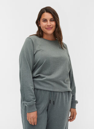 Meleret sweatshirt i bomuldsmix, Balsam Green Mel, Model image number 0