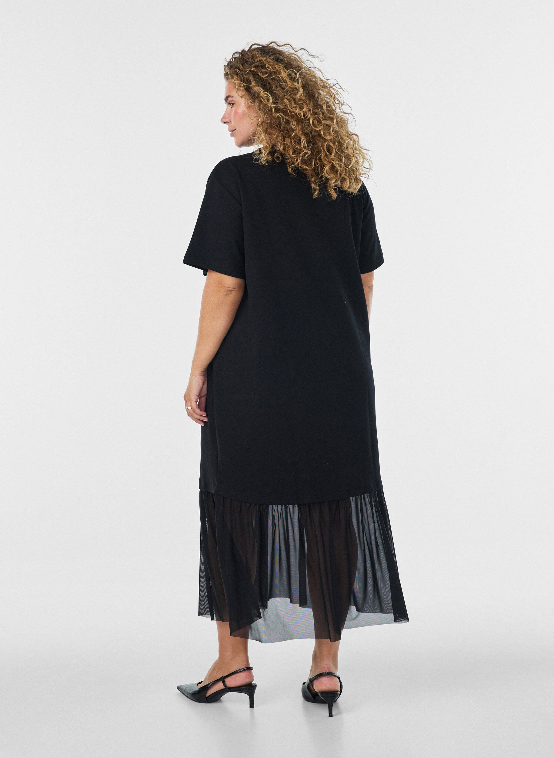 ZizziT-shirtkjole med transparent meshkant, Sort, Model image number 1