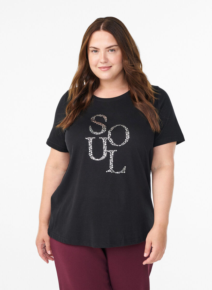 T-shirt med motiv, Sort, Model image number 0