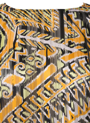 Printet bluse med smock og 3/4 ærmer, Yellow Aztec AOP, Packshot image number 2
