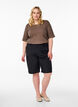 Ribbet jerseybluse med korte &aelig;rmer, Brun, Model image number 1