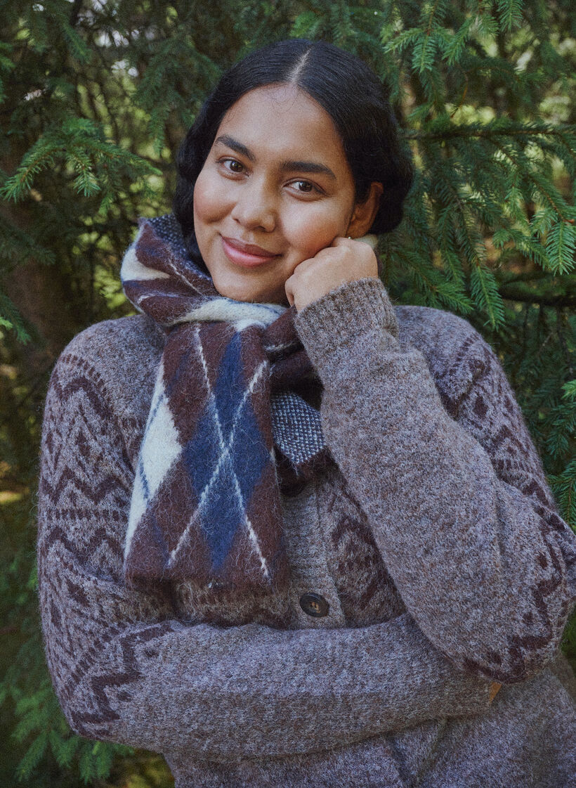 Cardigan med jacquardm&oslash;nster, Brun, Image image number 0