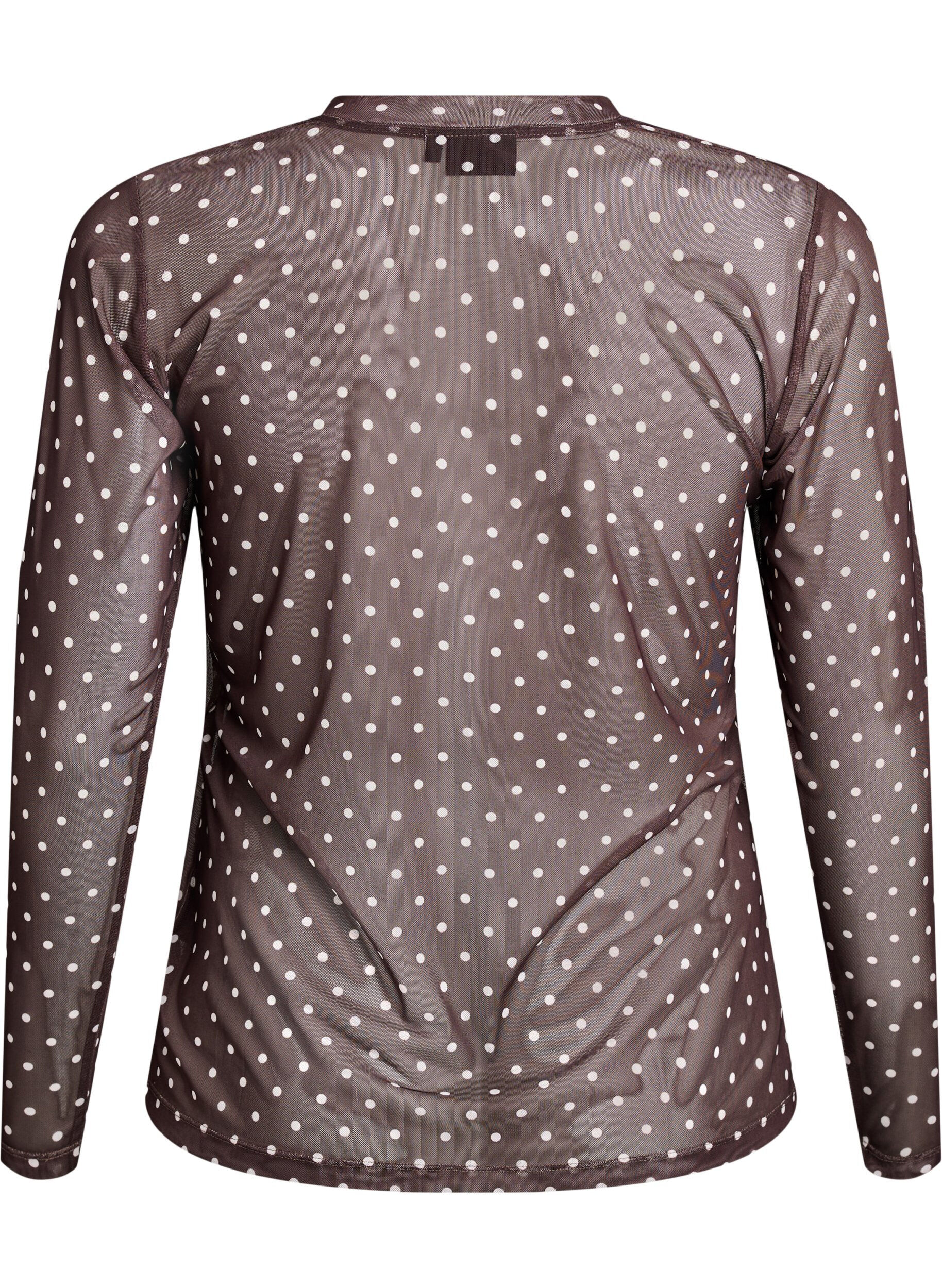Zizzi Mesh bluse med prikker, Brun, Packshot image number 1