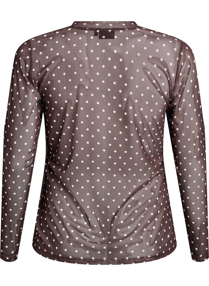 Mesh bluse med prikker, Brun, Packshot image number 1