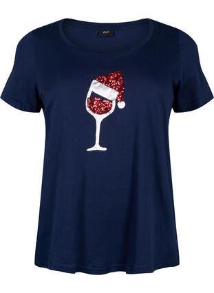 Jule t-shirt i bomuld, Navy Blazer Wine, Packshot image number 0