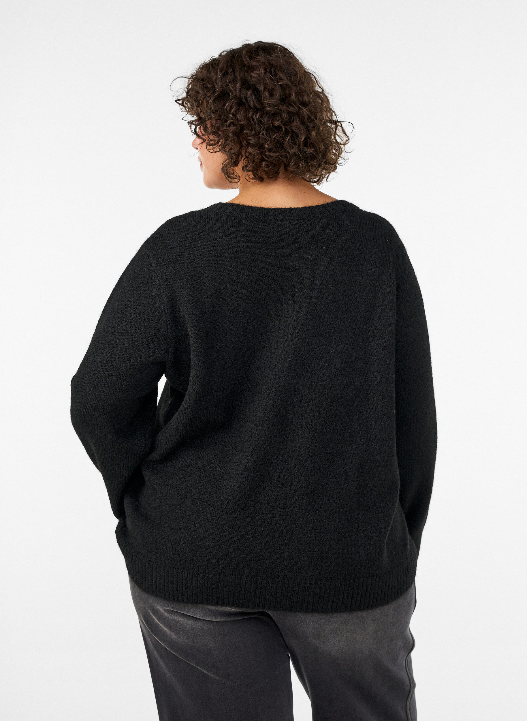 ZizziL&oslash;s striktr&oslash;je med rund hals, Sort, Model image number 2