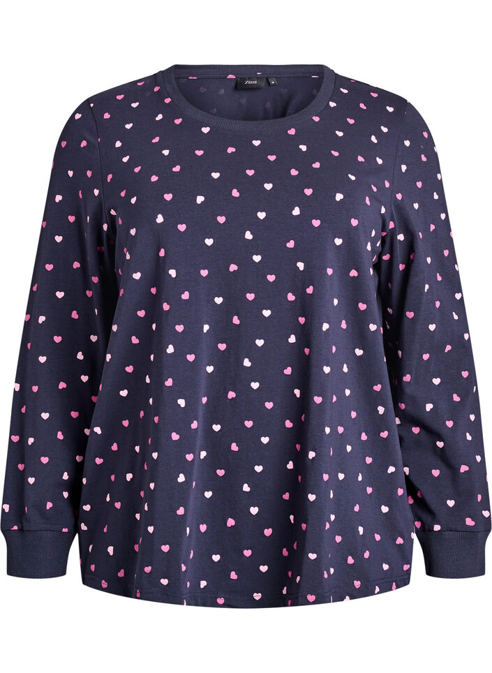 Natbluse med print, Bl&aring;, Packshot image number 0