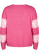 Stribet strikbluse med grafisk mønster, Raspberry Rose Comb, Packshot image number 1