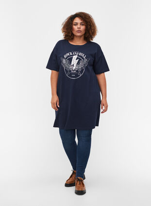 T-shirt kjole i bomuld med printdetaljer, Navy Blazer, Model image number 2