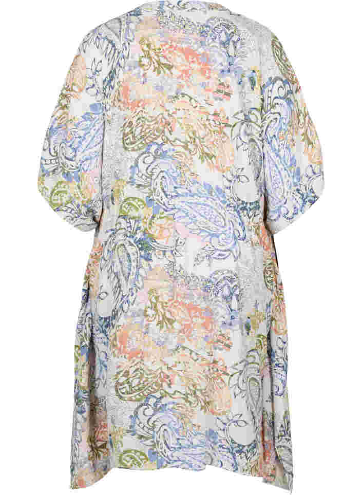 Printet viskose kjole med bindesnøre, White Paisley AOP, Packshot image number 1