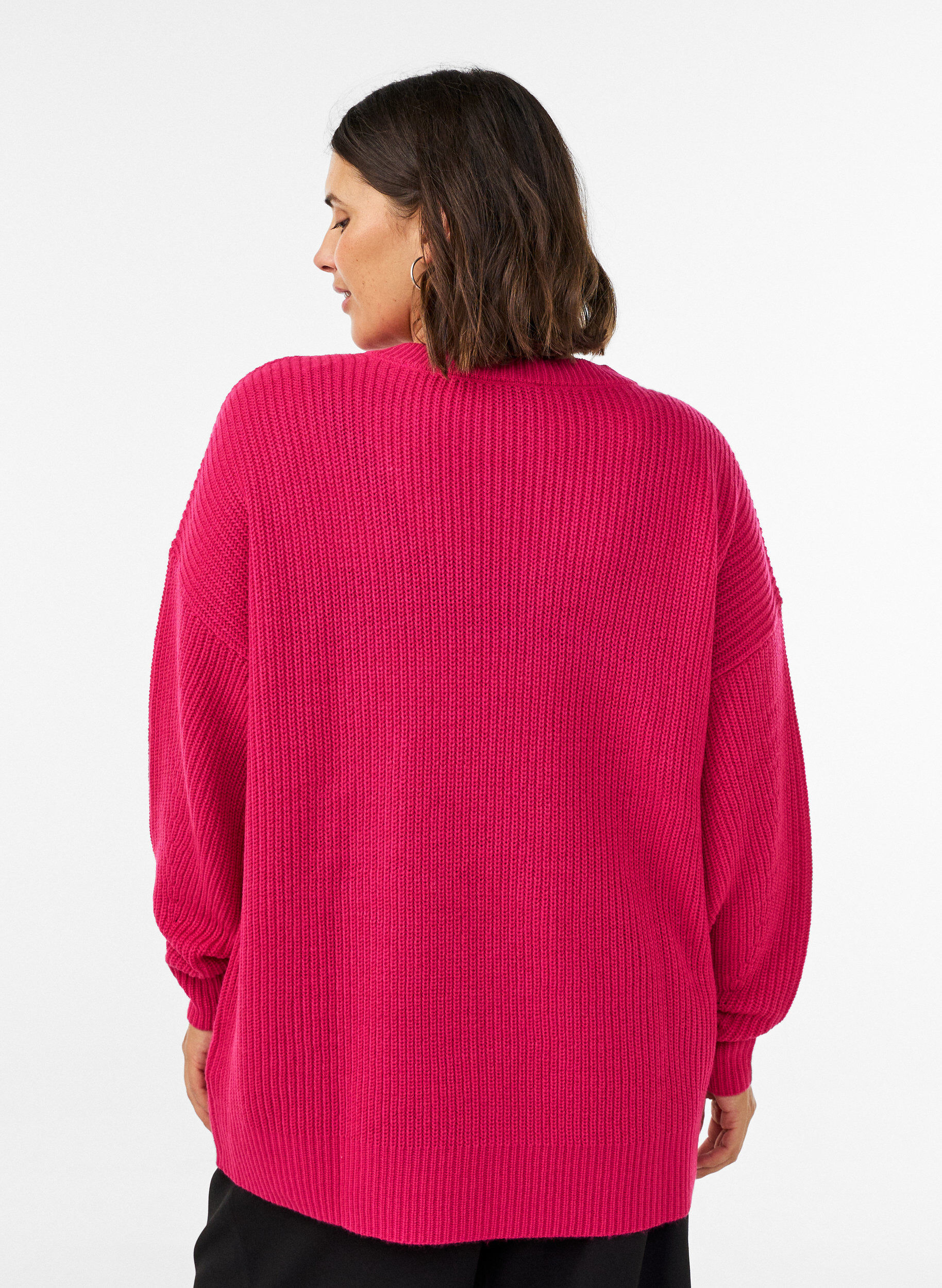 ZizziLang ribstrikket bluse med V-hals, Lyser&oslash;d, Model image number 2