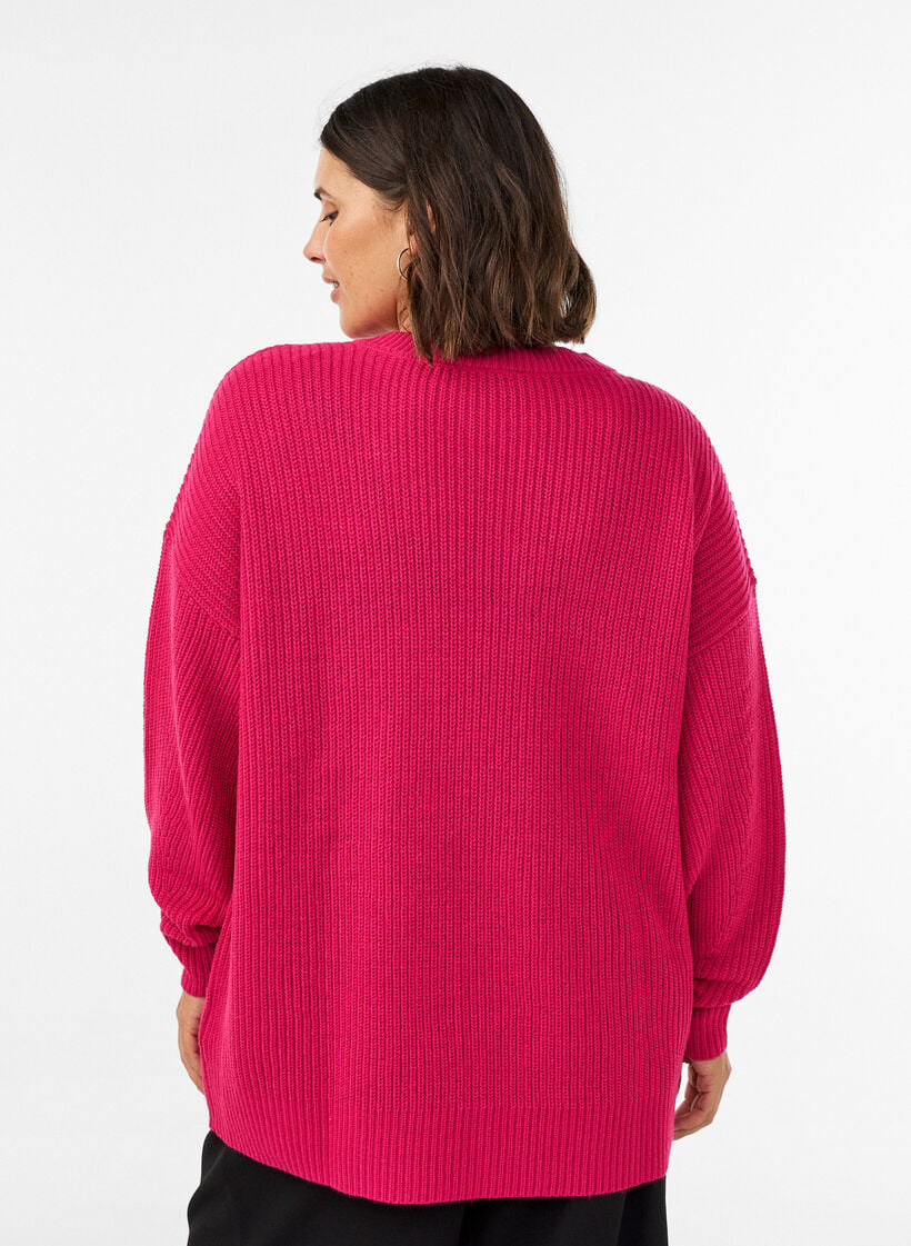 Lang ribstrikket bluse med V-hals, Lyser&oslash;d, Model image number 2