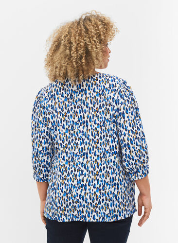 Bluse med print og 3/4 ærmer, Blue Leo AOP, Model image number 1