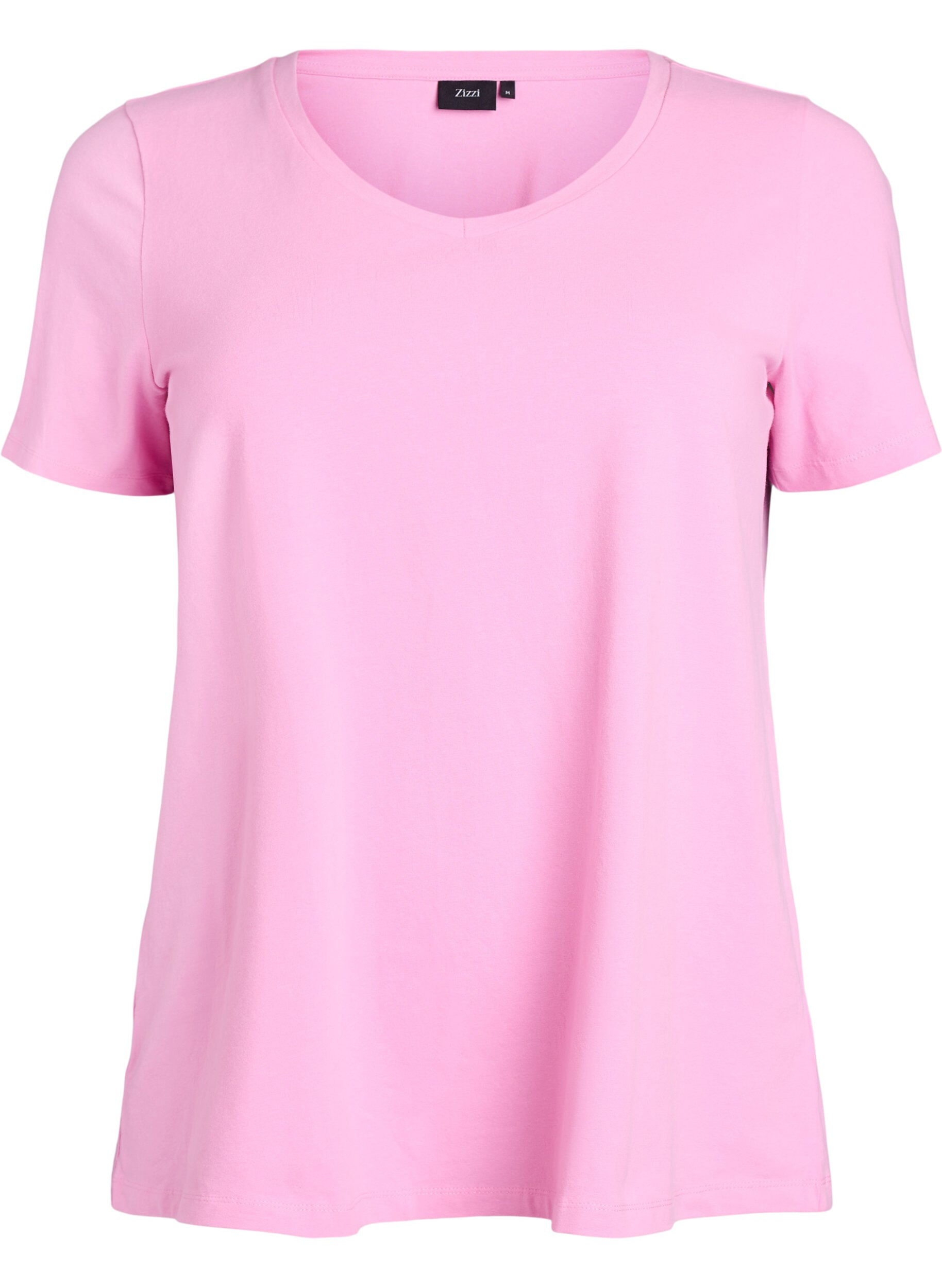 ZizziEnsfarvet basis t-shirt i bomuld, Lyser&oslash;d, Packshot image number 0