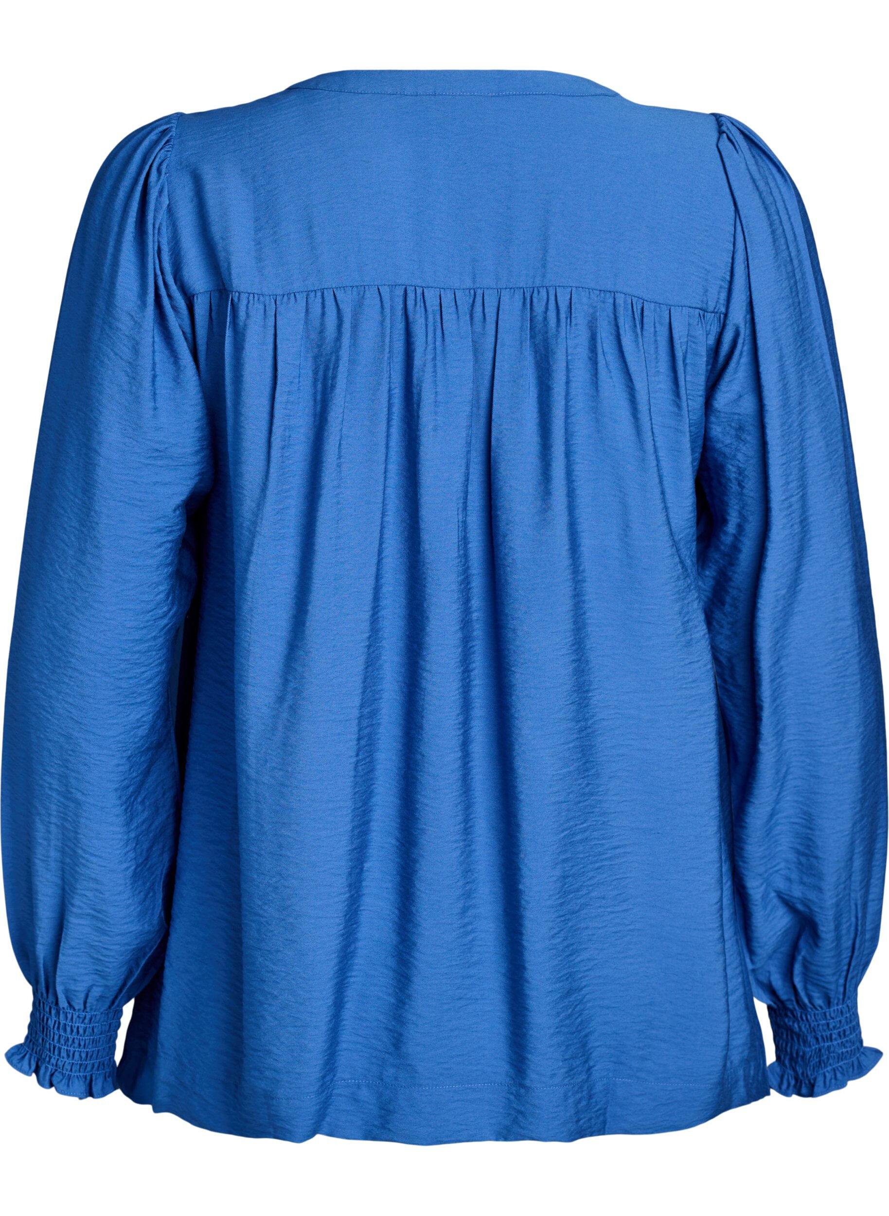 ZizziViskosebluse med smock og rynkedetaljer, Bl&aring;, Packshot image number 1