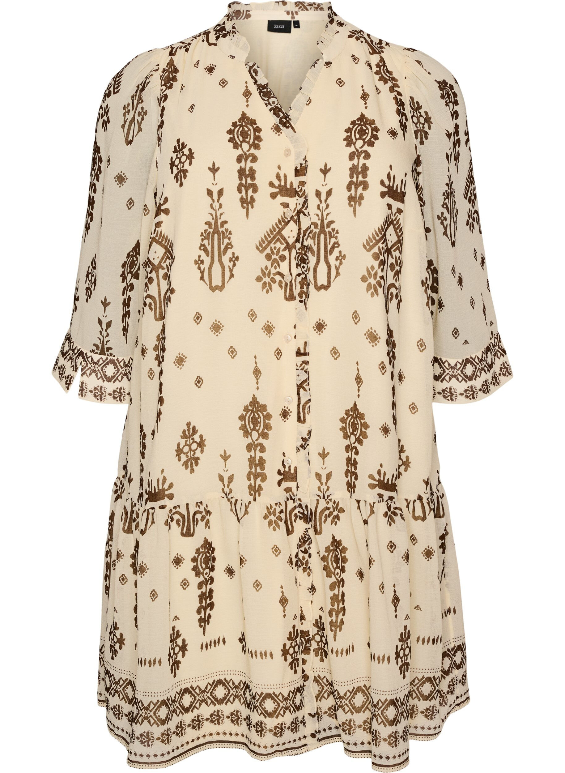 ZizziKjole med ornamentprint og fl&aelig;sekrave, Beige, Packshot image number 0
