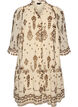 Kjole med ornamentprint og fl&aelig;sekrave, Beige, Packshot image number 0