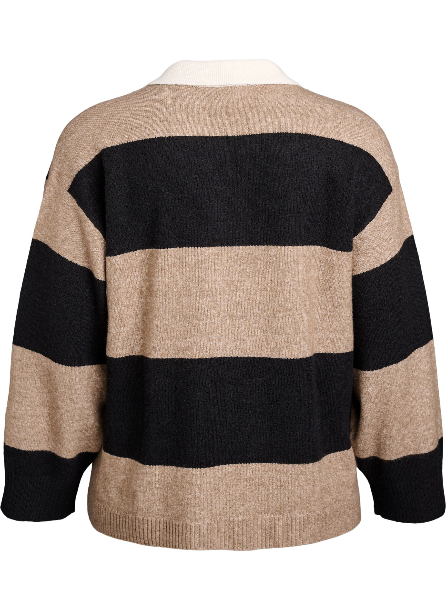 Zizzi Strikbluse med krave og V-udsk&aelig;ring, Sort, Packshot image number 1