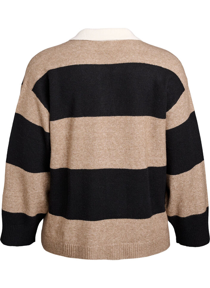 Strikbluse med krave og V-udskæring, Sort, Packshot image number 1