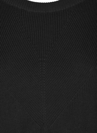 Ensfarvet strikbluse med rib, Black, Packshot image number 2