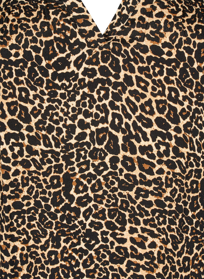 Langærmet bluse med leopard print og V-hals, Brun, Packshot image number 2