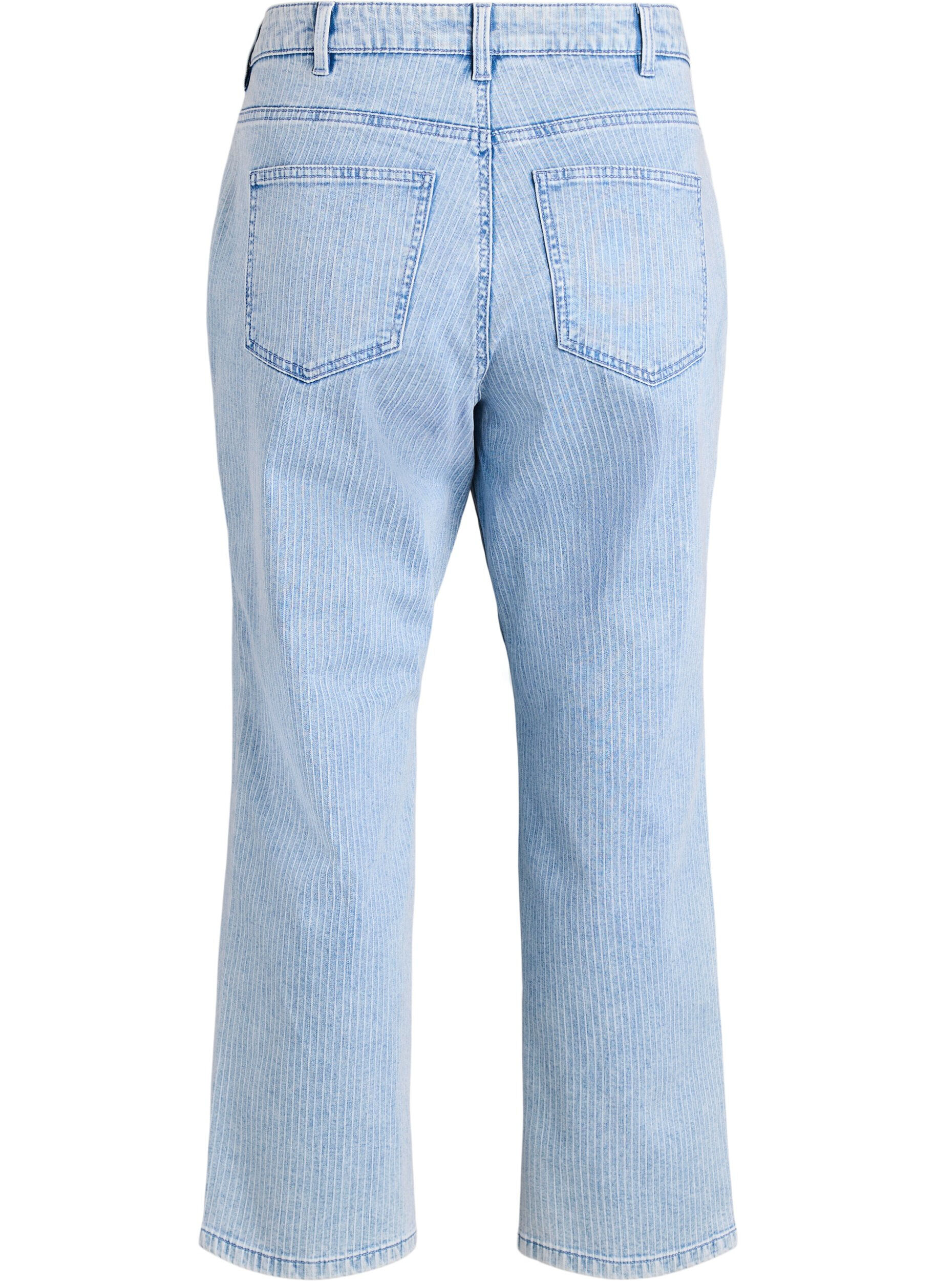 Zizzi N&aring;lestribede Kiana jeans med straight fit, Bl&aring;, Packshot image number 1