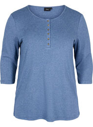 Meleret bluse med knapper og 3/4 ærmer , Blue Melange