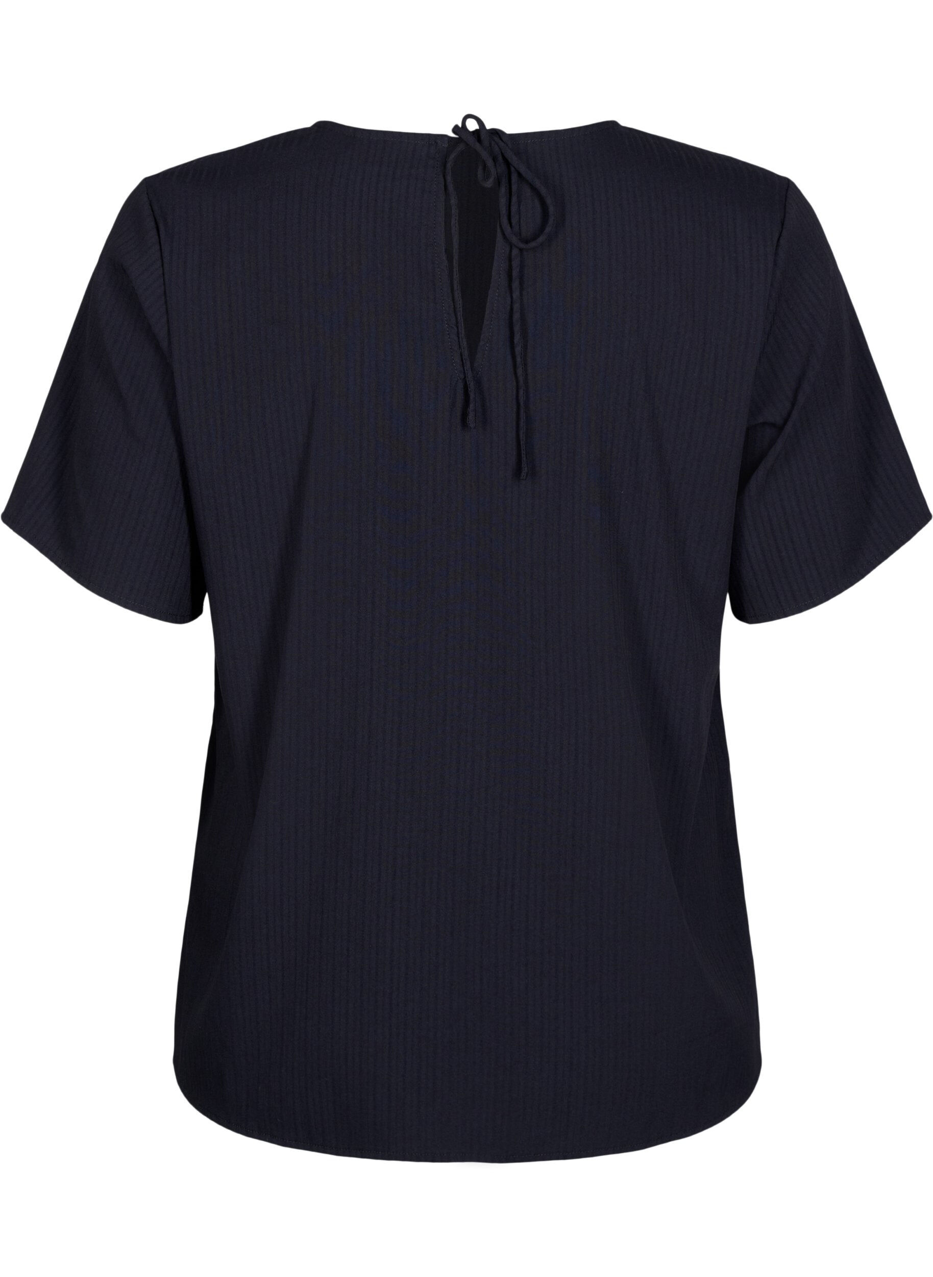 Zizzi Kort&aelig;rmet bluse i viskose med bindeb&aring;nd, Black, Packshot image number 1