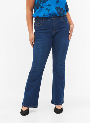 Ellen bootcut jeans med høj talje Blå - Str. 42-60 - Zizzi