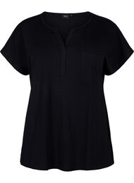 T-shirt med v-hals og brystlomme, Black