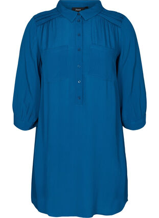 Viskose tunika med knapper og 3/4 ærmer, Maroccan Blue, Packshot image number 0