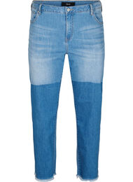 Cropped jeans med kontrast, Blue denim