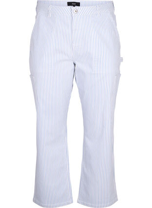 Stribede cargo jeans med straight fit, Blue White Stripe, Packshot image number 0