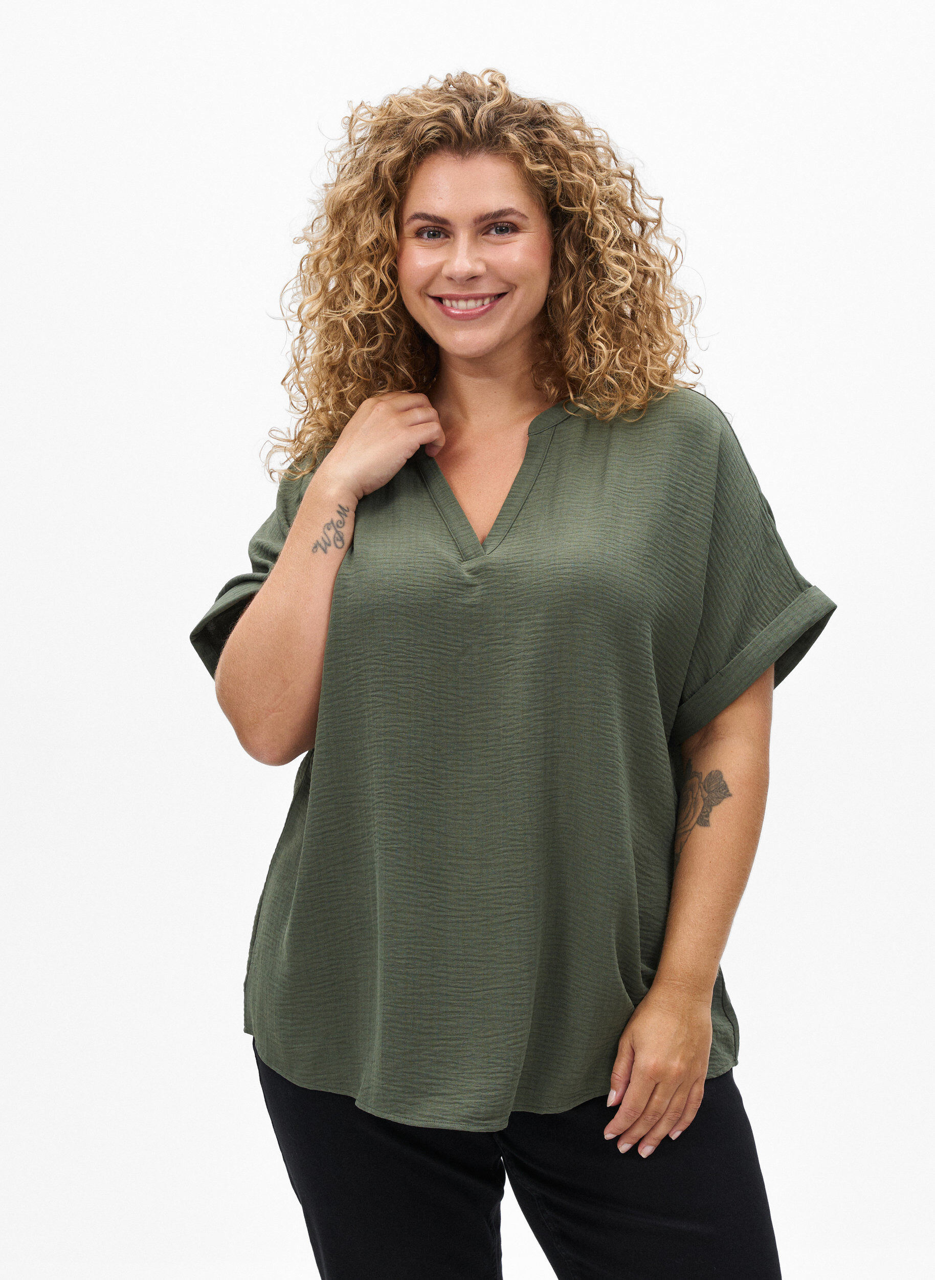 L&oslash;s bluse med korte &aelig;rmer, Gr&oslash;n, Model