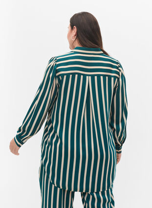 Stribet skjorte med lange ærmer, Green Stripe, Model image number 1