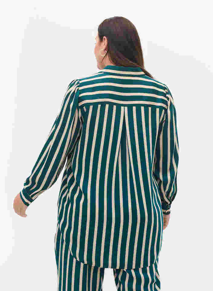 Stribet skjorte med lange ærmer, Green Stripe, Model image number 1